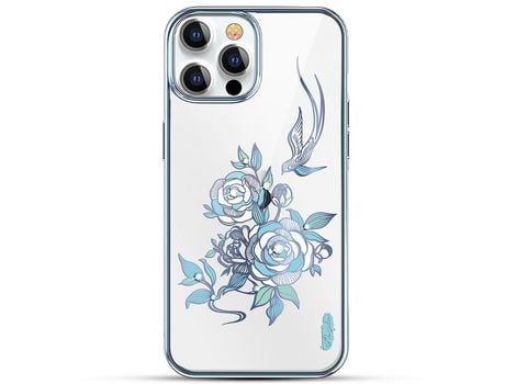 Funda TPU KINGXBAR Anti-lágrimas decorazón de strass galvanoplastia Flor-azul por iPhone 13 Pro Max 6.7