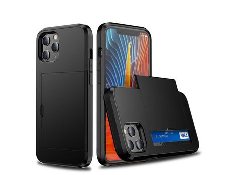 Carcasa TPU slide híbrido con suporte por tarjeta negro por Apple iPhone 12 Max/12 Pro 6.1