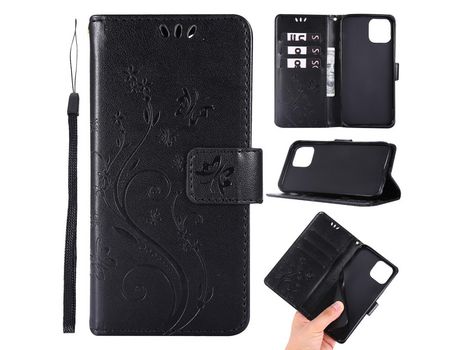 Carcasa PU polilla flor imprint negro por Apple iPhone 12 Pro/Max 6.1