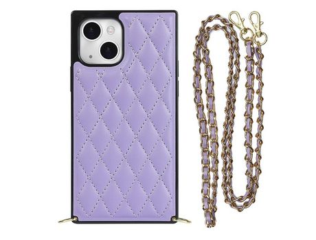 Funda TPU + microfibra con bandolera de ombro púrpura claro por iPhone 13 mini