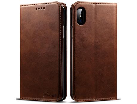 Funda PU absorción magnética con soporte marrón por iPhone X/XS 5.8
