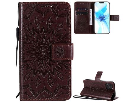 Carcasa PU con impresión de patrón de girassol con apoyo marrom por Apple iPhone 12/12 Pro
