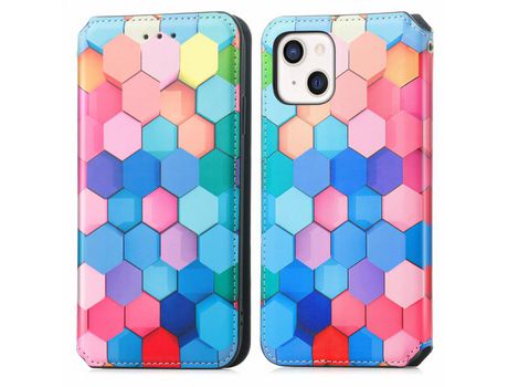 Funda PU + TPU antiqueda con suporte de colmeia colorida por iPhone 13 mini 5.4