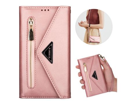 Carcasa PU estante con varios titulares de tarjeta y bandolera curta/longa ouro rosa por Apple iPhone SE (2nd Gen)/8/7