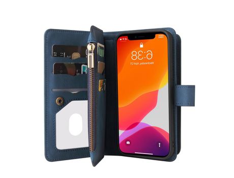 Funda PU + TPU con suporte suporte por tarjeta y bolso con zíper azul por iPhone 12 Pro Max 6.7