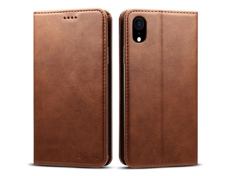 Funda PU Anti-lágrimas absorción magnética con soporte marrón por iPhone XR 6.1