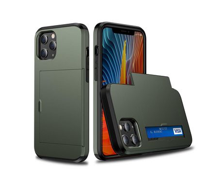 Carcasa TPU slide híbrido con suporte por tarjeta verde armado por Apple iPhone 12 Max/12 Pro 6.1