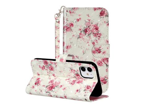 Carcasa PU patrón en relevo de blanqueamiento compunto de luz flor por Apple iPhone 11 6.1