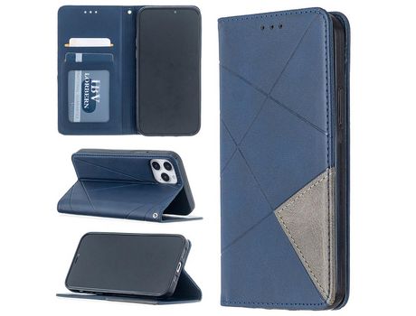 Carcasa PU teste patrón geométrico con suporte y suporte de tarjeta azul por Apple iPhone 12 Pro/iPhone 12 Max 6.1