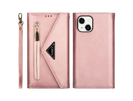 Funda PU + TPU zíper toque de pele con suporte y bandolera en ouro rosa por iPhone 13 mini 5.4