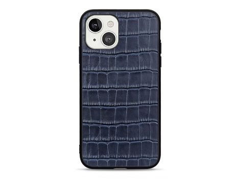 Funda TPU + couro genuino pele de cocodrilo azul por iPhone 13 mini 5.4
