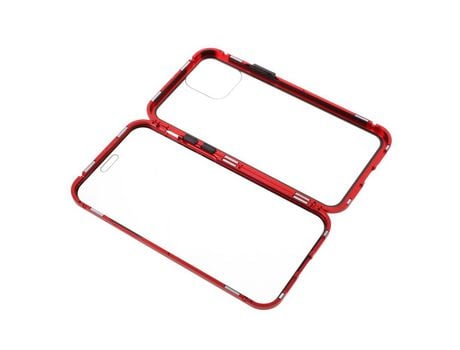 Carcasa de estructura de metal cobertura total magnética de quadro doble rojo por Apple iPhone 12/12 Pro