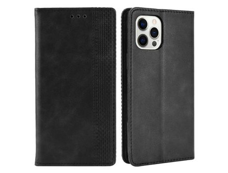 Funda PU + TPU autoabsorbente à prova de queda estilo vintage con suporte negro por iPhone 13 Pro 6.1