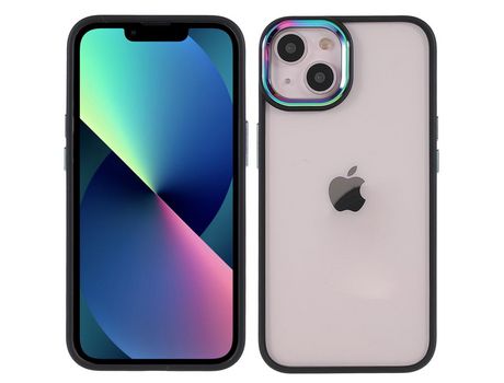 Funda TPU + acrílico multicolorido galvanoplastia con proteccion da lente da câmera negro por iPhone 13 6.1