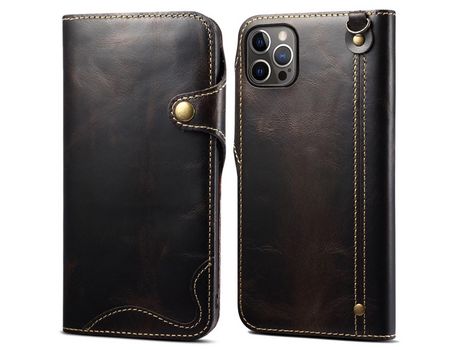 Funda de couro genuino con cable negro por iPhone 13 Pro 6.1