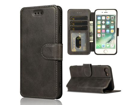 Carcasa PU + TPU con apoyo negro por Apple iPhone SE (2nd Gen)/8/7