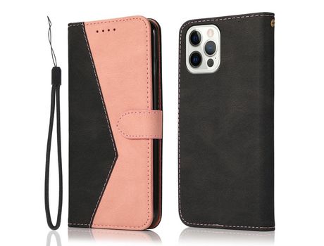 Funda PU + TPU dois tons con suporte negro/rosa por iPhone 13 Pro Max 6.7