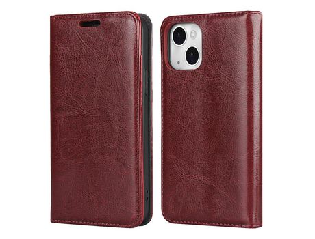 Funda de couro genuino textura de caballo Loco con poseedor de tarjeta rojo por iPhone 13 mini 5.4