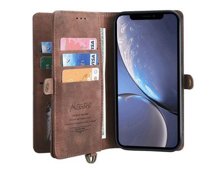 Funda PU 2 en 1 desmontable con soporte marrón por iPhone XR 6.1