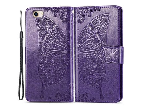 Funda PU patrón de mariposa y flor púrpura por iPhone 7 4.7 /8 4.7 /SE (2020)/SE (2022)