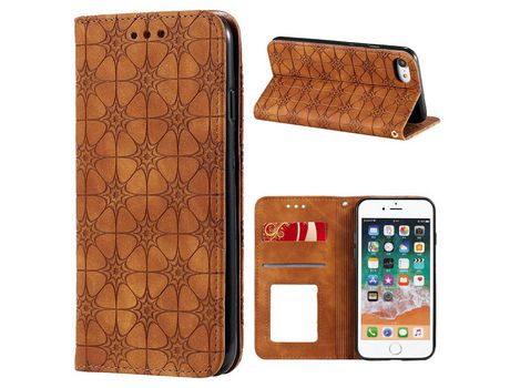 Carcasa PU superfíciy flor cunho absorvida auto- con slots de tarjeta marrom por Apple iPhone 7/8/SE (2nd Gen)