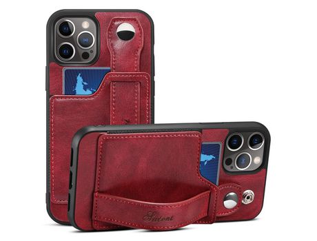 Funda TPU + PU con muleta por pulseira y porta-tarjeta rojo por iPhone 12 Pro Max 6.7
