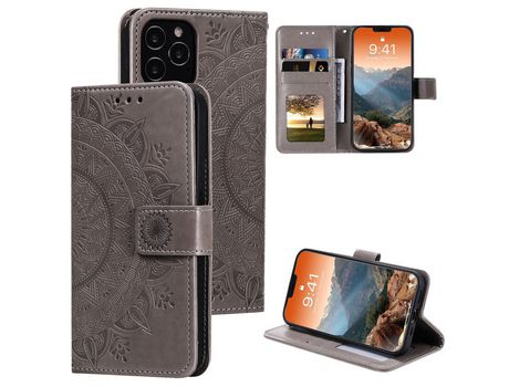 Carcasa PU flor imprint Gris por Apple iPhone 12 Max/Pro 6.1