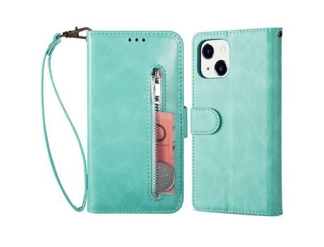 Funda PU + TPU bolso con zíper con suporte y bandolera verde por iPhone 13 mini 5.4