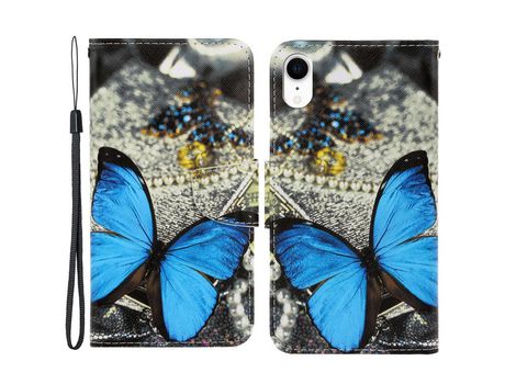 Funda PU con suporte magnético forte mariposa azul por iPhone XR 6.1