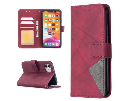 Carcasa PU textura geométrica con apoyo vinho rojo por Apple iPhone 11 6.1