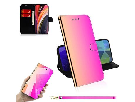 Carcasa PU espejo-como superfície con slots de tarjeta rosa por Apple iPhone 12 Pro Max 6.7