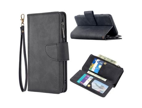 Carcasa PU zipper bolso destacável 2-in-1 con apoyo negro por Apple iPhone 8 Plus/iPhone 7 Plus 5.5