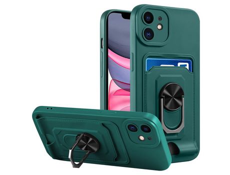 Funda TPU camada dupla con suporte de pontapé rotativo y ranhura por tarjetas verde escuro por iPhone 11 6.1