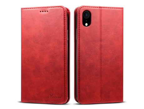 Funda PU Anti-lágrimas absorción magnética con soporte rojo por iPhone XR 6.1