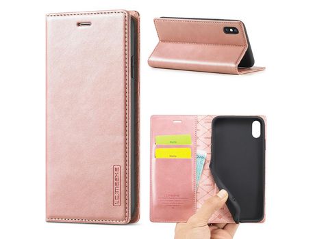 Carcasa PU forte magnético con apoyo ouro rosa por Apple iPhone X/XS