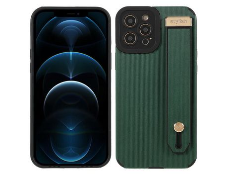 Funda TPU + microfibra Anti-lágrimas recorte preciso con suporte de pulso verde por iPhone 12 Pro 6.1