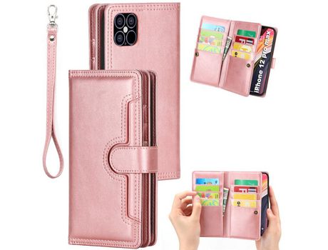 Carcasa PU con varios titulares de tarjeta ouro rosa por Apple iPhone 12 Pro Max 6.5