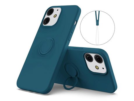Funda silicone con suporte de anel ajustável y bandolera azul por iPhone 13 6.1