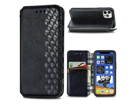 Carcasa PU efeito de diamante moderno auto-absorbido negro por Apple iPhone 12/12 Pro