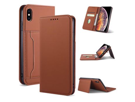 Carcasa PU con apoyo marrom por Apple iPhone XS Max 6.5