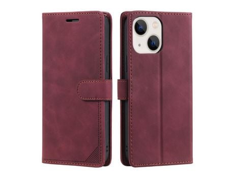 Funda PU + TPU cuadra RFID de escanear anti-roubo con verso rojo por iPhone 13 6.1