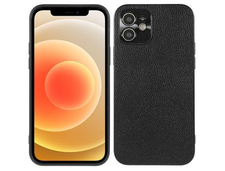 Funda de couro genuino textura Anti-lágrimas lichia negro por iPhone 12 6.1