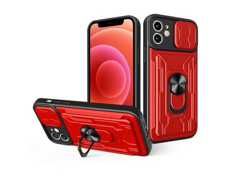 Funda TPU con suporte por anillos y leitor de tarjetas rojo por iPhone 12 6.1