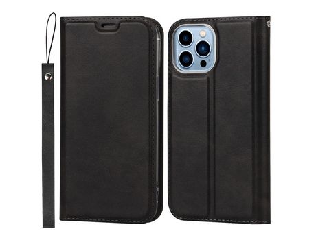 Funda TPU + PU con poseedor de tarjeta y cable negro por iPhone 13 Pro 6.1