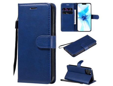 Carcasa PU color sólido con suporte y bandolera azul por Apple iPhone 12 Pro 6.1