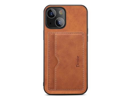 Funda TPU + PU con suporte porta-tarjetas marrón por iPhone 13 6.1