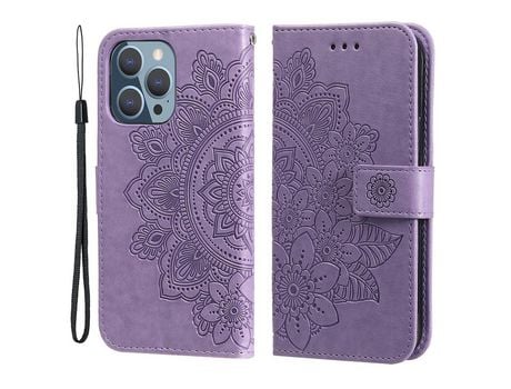 Funda PU + TPU ajustável con suporte y bandolera roxa clara por iPhone 13 Pro 6.1