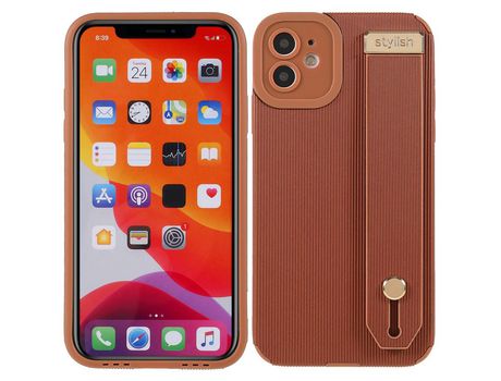 Funda TPU + microfibra con suporte de pulso marrón por iPhone 11 6.1