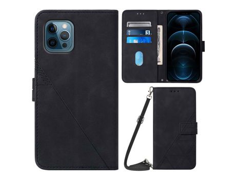 Funda PU Anti-lágrimas con bandolera de ombro negro por iPhone 12 Pro Max 6.7