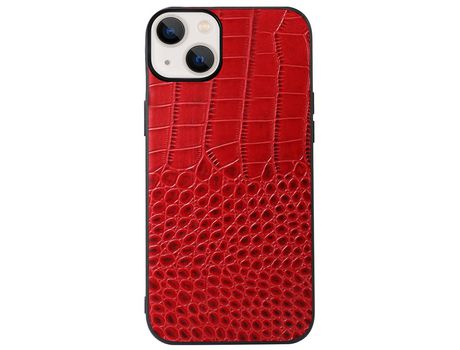 Funda de couro genuino textura de cocodrilo rojo por iPhone 13 6.1